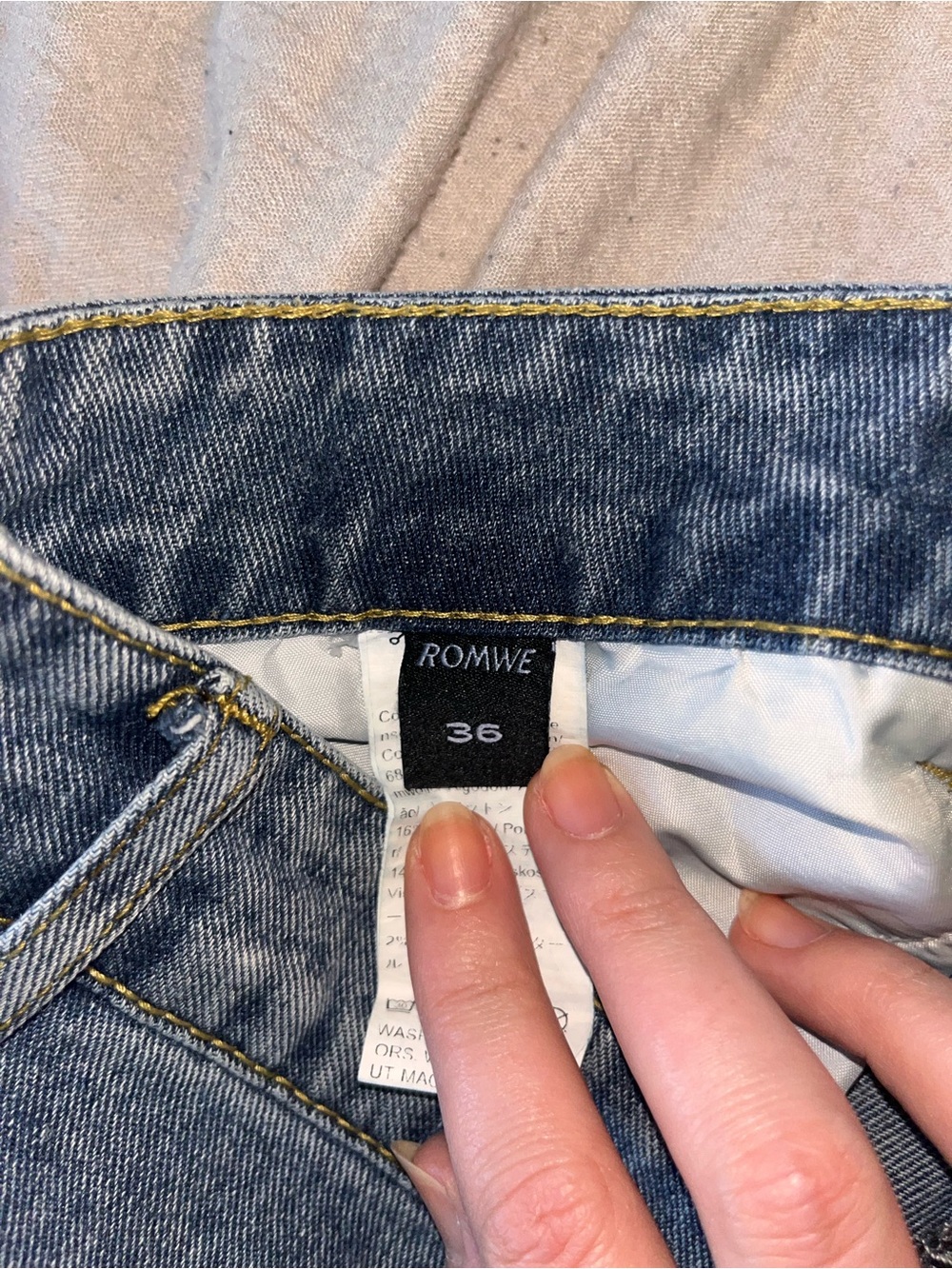 ROMWE Light Blue Washed Denim Jeans with Black Star, Size 36